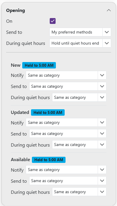 Notification Preferences Event Rows