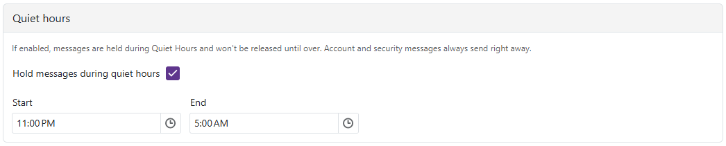 Notification Preferences Quiet Hours