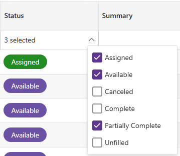 Opening Status Filter