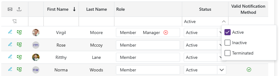 Substitute Status Dropdown